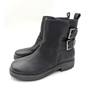 Lucky Brand Candre Double Buckle Lug Sole Boots Women's Black Size US10 EU41.5